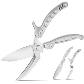 SCAIKTIG Heavy Duty Kitchen Shears, Detachable Poultry Shears with Serrated Edge, Spring-Loaded Stainless Steel Chef Scissors Cutting Bone, Chicken, Fish, Food, Meat, Silver Full Steel Handle