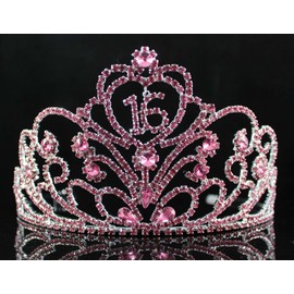 Sweet Sixteen Years Old 16 16th Birthday Party Austrian Rhinestone Princess Tiara Crown With Hair Combs T1863p Pink