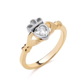 Old English Jewellers 9ct Yellow Gold on Silver Cz Claddagh Irish Celtic Ring size J K L M N O P Q R S - Love Loyalty & Freindship (S)