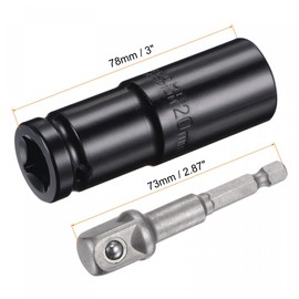sourcing map 1/2" Drive Socket Accessory Set, 20mm Deep 6-Point Impact Socket 3" Length and 1/4" Hex Shank Adapter