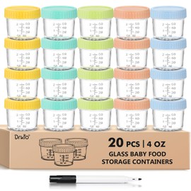 DRKIO DRKIO 20 Pack Glass Baby Food Storage Containers 4 Oz Baby Food Jars with Lids Baby Food Maker Microwave Dishwasher Freezer Safe 100% Leak-Proof BPA Free