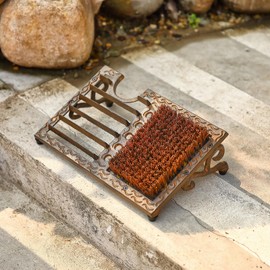 Cast Iron Boot Brush Scraper Outdoor, Heavy Duty Boot Scrubber Brush with Angled Design, Outdoor Shoe Scrapers with Brushes, All Weather Boot Scraper for Home Porch Entryway Garden (Brown)