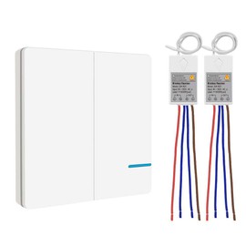 Wireless Lights Switch Kit, Thinkbee 2 Gang Wall Switch with Mini Receiver, Outdoor 600M, Indoor 50M Remote Control Ceiling Lamp LED Bulb IP66 Waterproof