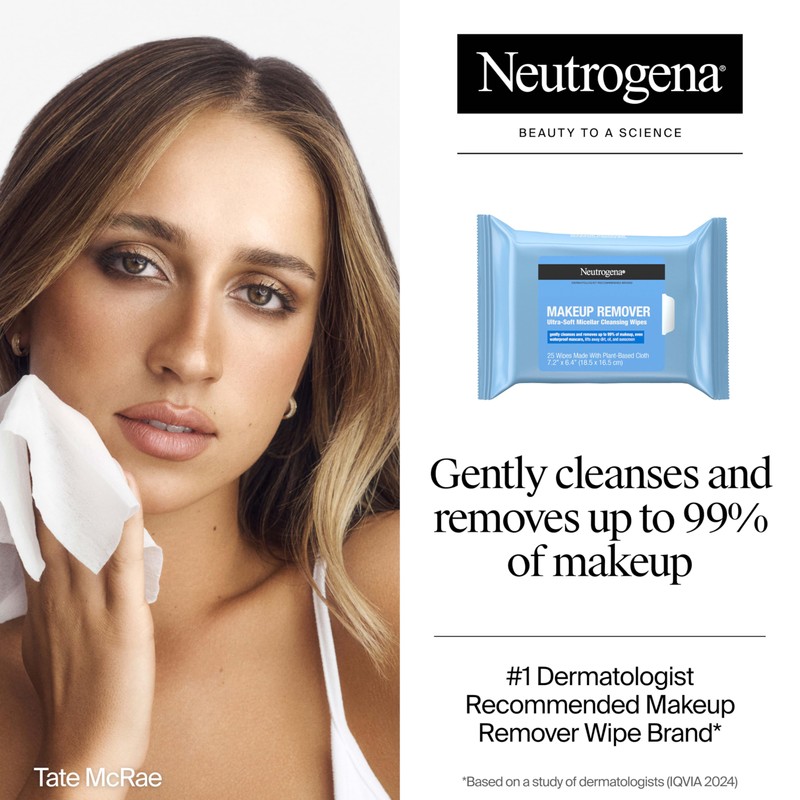 Neutrogena Makeup Remover Wipes Micellar Alcohol-Free Face Towelettes Remove Waterproof