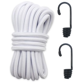 ZHFLMY White 1/4in Bungee Cord 15ft Roll,Dacron Polyester Elastic Cord for DIY, Tie Downs - Heavy Duty Bungee Cords for Various Applications