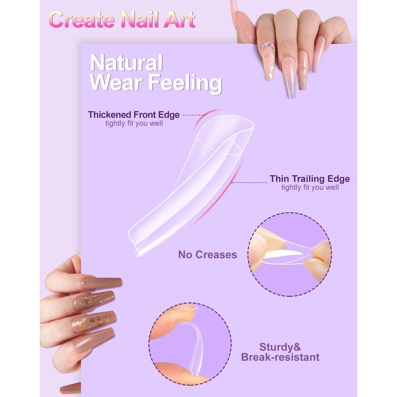 MORGLES 500 Pcs Clear Acrylic Nail Tips Square Full Cover