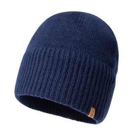 TOP-EX Winter 100% Merino Wool Trawler Fisherman Beanie Hat Men Women Warm Fleece Lined Thermal Wooly Hats for Running Golf Cold Weather Navy M/L