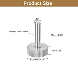 sourcing map M6x25mm Knurled Thumb Screws, 5pcs 304 Stainless Steel Flat Knurled Head Fully Threaded Thumb Screws Bolts Grip Knobs Fasteners