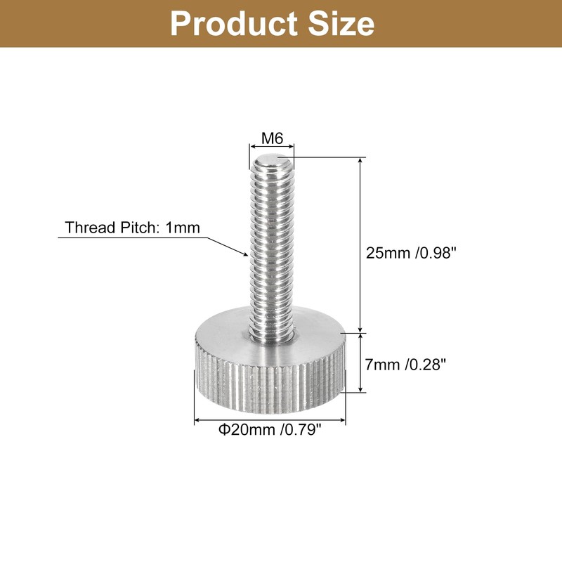 sourcing map M6x25mm Knurled Thumb Screws, 5pcs 304 Stainless Steel