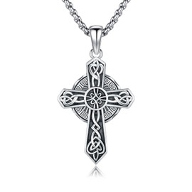 XIXLES Cross Celtic Necklace Celtic Cross Pendant Necklace 925 Sterling Silver Lucky Celtic Knot Cross Irish Jewellery Gifts for Men Women