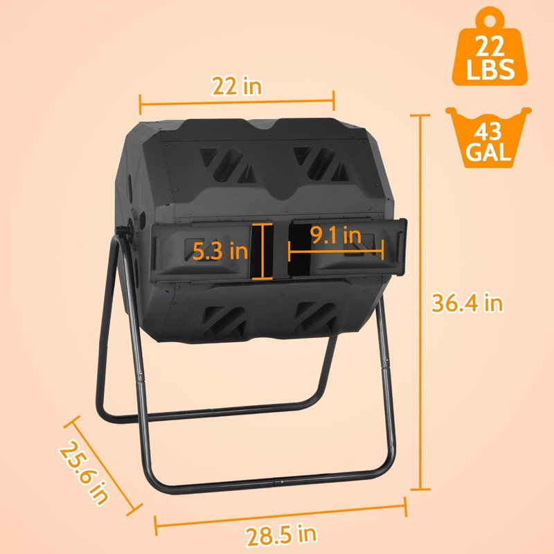 Capacmkseh 43 Gallon Compost Bin Outdoor With Dual Chamber Sliding