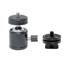 Mini Ball Head 360° Swivel Camera Ballhead Mount Aluminum Alloy Tripod Ball Head Heavy Duty Maximum Load 3kg/6.6lbs with Removable 1/4" Hot Shoe Ballhead Adapter for DSLR Monopod Light Stand