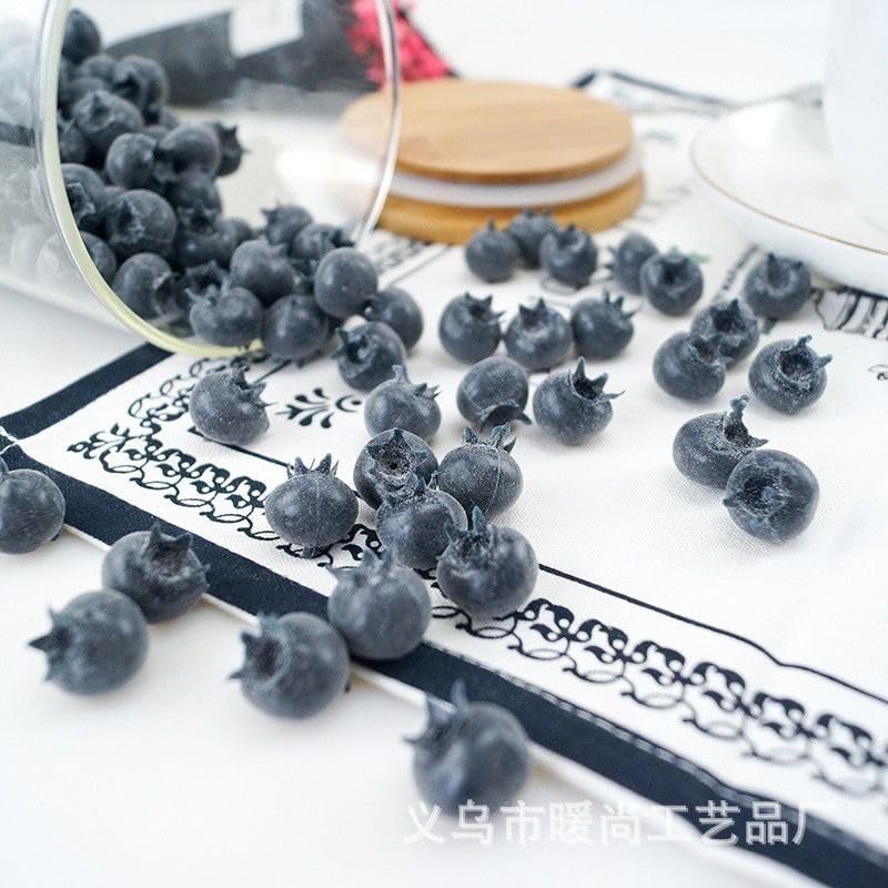 Rikyo 50 Blueberries Artificial Fruits, Realistic Lifelike Blue Foam Fruits,