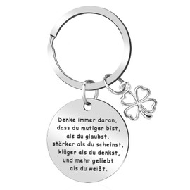 ZoeWei Lucky Charm Keyring, Stainless Steel Clover Keyring Cheer Gift with Black Gift Box for Men, Women, Colleague, Children, Students, Friends (Silver), silver