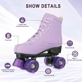 jessie Girls Roller Skates for Women, Microfiber Leather Roller Skates Girls Ages 8-12 High-Top Roller Skates for Beginner, Indoor Outdoor Classic Double-Row Roller Skates(Women's 10/ Men's 8.5)