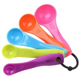 Smart Baking Set 5pcs Multi Colours Plastic Measuring Spoon Set, Space Saving, Stackable, Nesting, Small & Light, Accurate Measuring Cups for Cooking, Baking, Chefs, Mums, Kitchen Aid