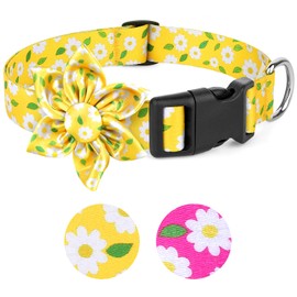 BiPawTi Daisy Dog Collars for Large Dogs Female, Yellow Floral Dog Collar with Bloom Decoration, Soft Cute Flower Collar Summer Dog Collars for Girl Female Dogs (Yellow, L)