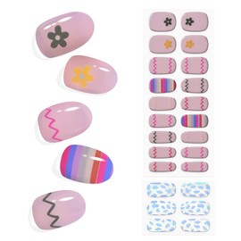 KING HORSE Semi Cured Gel Nail Stickers Easter 24pcs Long Lasting Nail Polish Wraps Salon-Quality Semi-Cured Gel Nail Strips UV Lamp Required Semicured Gel Nail Wraps for Women