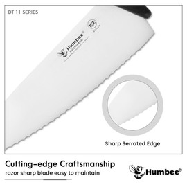 Humbee 8 Inch Professional Chef Knife with Ergonomic Handle – NSF Certified Stainless Steel Kitchen Knife, Serrated Wave Teeth, Durable and Sharp Blade, DT 11 Series, Black