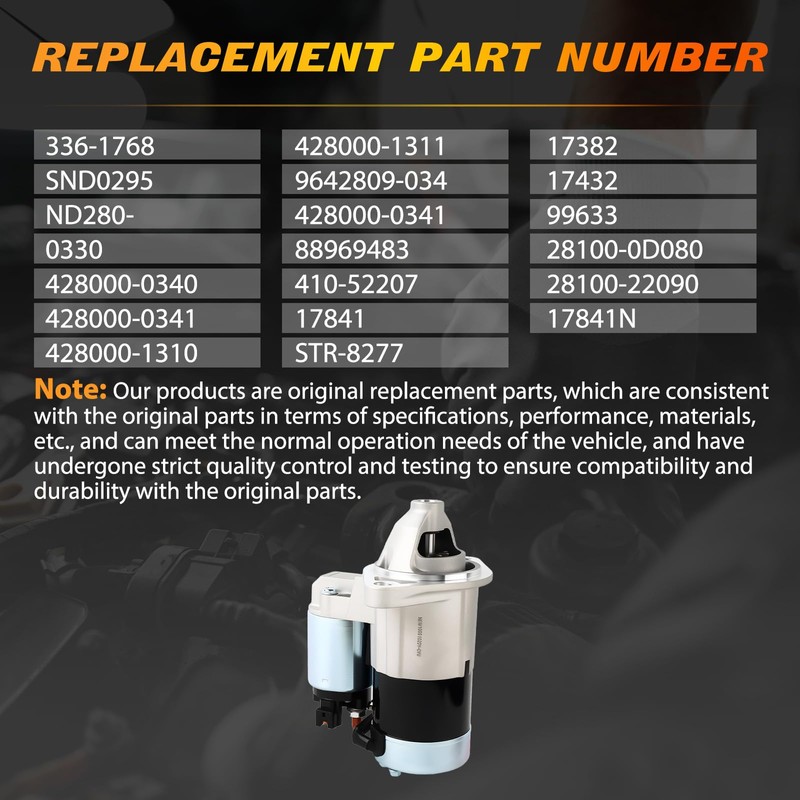 Soklopi 410-52207 Starter Motor Compatible with Toyota Corolla 1.8L 2003-2008,