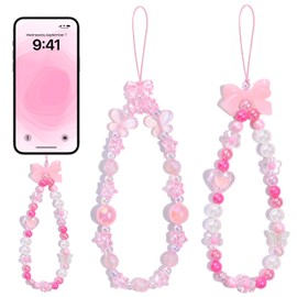 TINKRSTUFF 2 PCS Cute Phone Charms Aesthetic Y2K Cellphone Wrist Strap Bedazzling Bow Butterfly Heart Star Flower Accessories Pink Beaded Anti-Theft Chain String for Bag Keychain Airpods Camera Decor