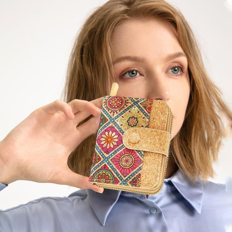 aolaso Cork Small Wallets for Women, Leather RFID Blocking Leather