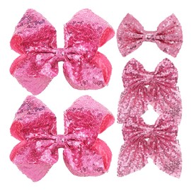 5Pcs Sparkly pink Hair Bows for Girls,Glitter Enchanting Fairy Fashion Sequin Bow Alligator Clips Hair Accessories for Girls Toddlers Kids Children Teens