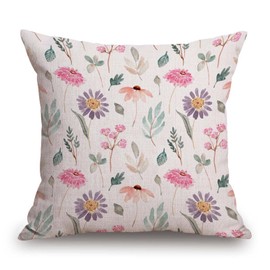 TSSOHU Throw Pillow Covers 18 x 18, Decorative Wild Flowers Cotton Linen Pillow Cover for Living Room Bedroom, Couch Sofa Chair Bed Pillow Cover Home Outdoor Pillowcase