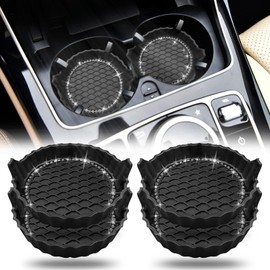 JINGSEN Bling Car Cup Holder Coaster,Non-Slip Sparkly Crystal Rhinestone Car Cup Holder Coasters,Non-Slip Durable Car Coasters,Universal Car Cup Holder Insert,Bling Car Interior Accessories(Black 4)