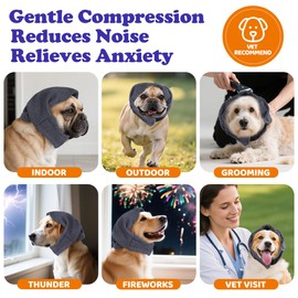 Dog Calming Hoodie for Anxiety Relief - Happy Quiet Dog Ear Muffs Noise Protection for Bath Grooming Fireworks Vet Visit Force Drying - No Flap Ear Wraps Cover for Hematomas Surgery Care Head Wrap | L