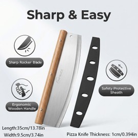 12 Inch Stainless Steel Pizza Cutter Rocker Blade, Rubberwood Handle