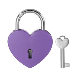 PATIKIL 2.4 Inch Love Locks Heart Padlock with Key Set, Single Heart Couple Wishing Lock Love Padlock for Lover Bridge Anniversary Diary Book Card Box, Purple