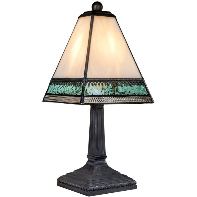 J Devlin Lam 696 TB Small Tiffany Style Stained Glass Miniature Table Lamp Ivory Aqua Blue and Clear with Filigree