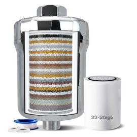 iSpring 33-Stage High Output Shower Filter, Universal Shower Head Filter for Hard Water, 99% Removal of Heavy Metals, Chlorine & Sediment - Chrome (SF1S)