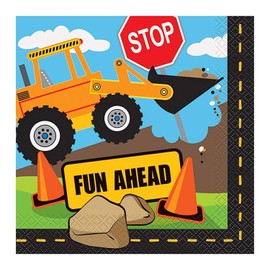 Unique Construction Truck Luncheon Paper Napkins, 6.5" x 6.5", Multicolor