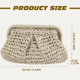 SLAXJNE 1 x Woven Niche Bag, Beige Clutch, Summer Handbag, Woven Clutch, Woven Bag, Woven Wrist Bag, Summer Beach Clutch, cream-coloured