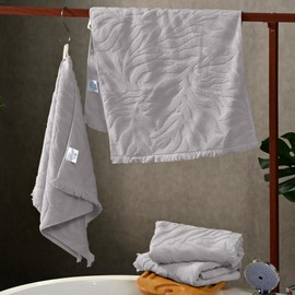 VOOVA & MOVAS 100% Cotton Jacquard Hand Towels 4-Pack (19x35) – Ultra-Absorbent, Quick-Dry Spa & Gym Towels with Decorative Tassels | Durable Bath Mat Alternative for Home, Travel & Fitness – Gray