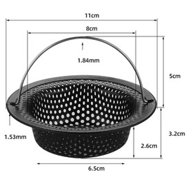 Pack of 2 Drain Strainers, Kitchen Sink Strainer, Stainless Steel Sink for Kitchen, Sink, Strainer, Clogging Protection, Kitchen Drain Sink (11 x 8 x 2.6 cm) (Silver, Black)