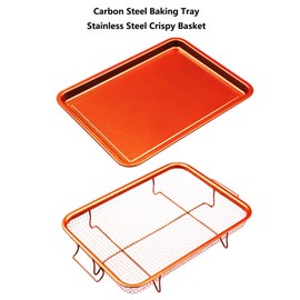 Non-Stick Baking Tray with Grill Crispy Basket Copper Crisper Air Fryer Pan