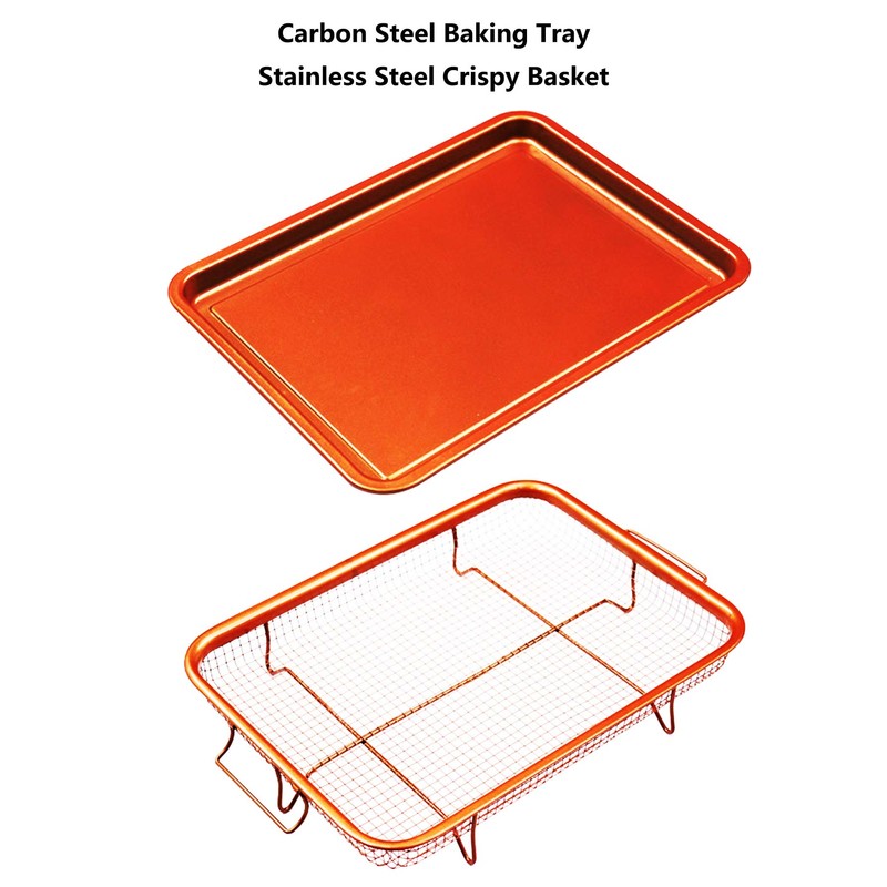 Non-Stick Baking Tray with Grill Crispy Basket Copper Crisper Air