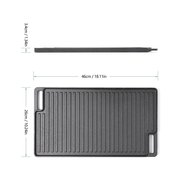 HAWOK Cast Iron Griddle 2-in-1 Reversible 18inchx10inch