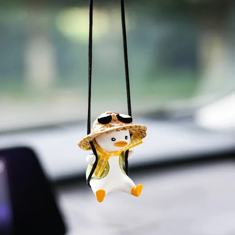 Swinging Duck Car Ornament for Rearview Mirror – Cute Resin