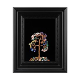 FOLKOR LIFE Chakra Tree of Life Wall Art Sculpture with Black Gothic Frame, Natural Crystal Healing Gift for Positive Energy, Framed Gemstone Tree Artwork for Bedroom Living Room Hallway, 9.4x11.4