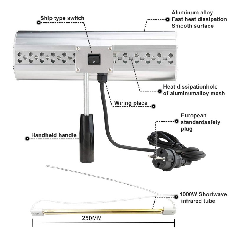 DATOUBOSS Infrared Paint Curing Lamp 1000W Shortwave Infrared Heat Lamp
