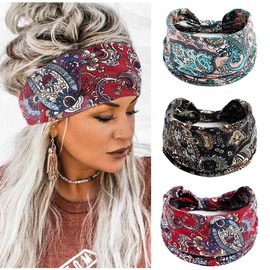 Aceorna Boho Bandeau Headbands Wide Knot Hair Band Stretch Turban Head Wraps Fashion Hair Accessories for Women 3 Pcs (Exquisite)