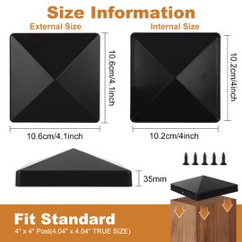 SHUESS 20pcs Black Fence Post Caps 4 x 4 Inch - 102.5 x 102.5 mm Plastic Fence Post Toppers - Durable and Stylish Post Caps for Enhanced Outdoor Décor - Ideal for Fence Post Protection and Decoration