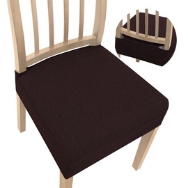 Dining Chair Covers,Seat Covers for Dining Room Chairs Set of 2,Stretch Jacquard Kitchen Chair Covers,Removable Washble Dining Room Chair Seat Cover,Chair Slipcovers Protector (Coffee,With Zipper)