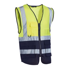 Blackrock Yellow & Navy Premium Hi Vis Vest With Pockets, ID Pouch & Key Loop, Mens Womens Reflective High Vis Vests With Secure Zip, Safety Vest Security Clothing, Fully EN Certified - Size XL