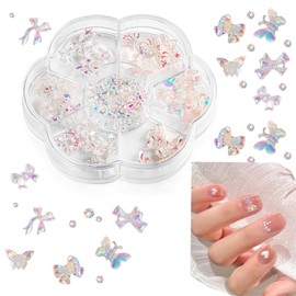 LUYING Nail Parts Set, 3D 3D DIY Aurora, Nail Decoration, Nail Rhinestones, Nail Parts Deco Parts, Nail Art, Aurora, 3D Butterfly, Ribbon, Butterfly Parts, Rhinestones, Gemstones, Gel Nail Jewelry