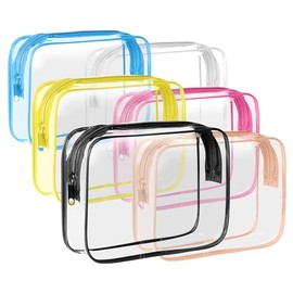Pack of 6 Transparent Toiletry Bags with Jewellery Bag, Toiletry Bag, Cosmetic Bag, Transparent, Aeroplane Bag Liquids, TSA Approved Makeup Bags, for Family, Men and Women